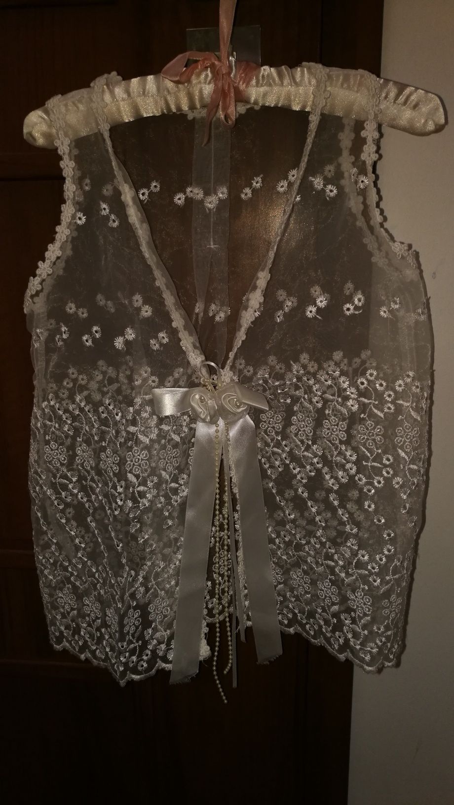 Przepiekna sukieneczka ubranko do chrztu z narzutka (2 czesci)