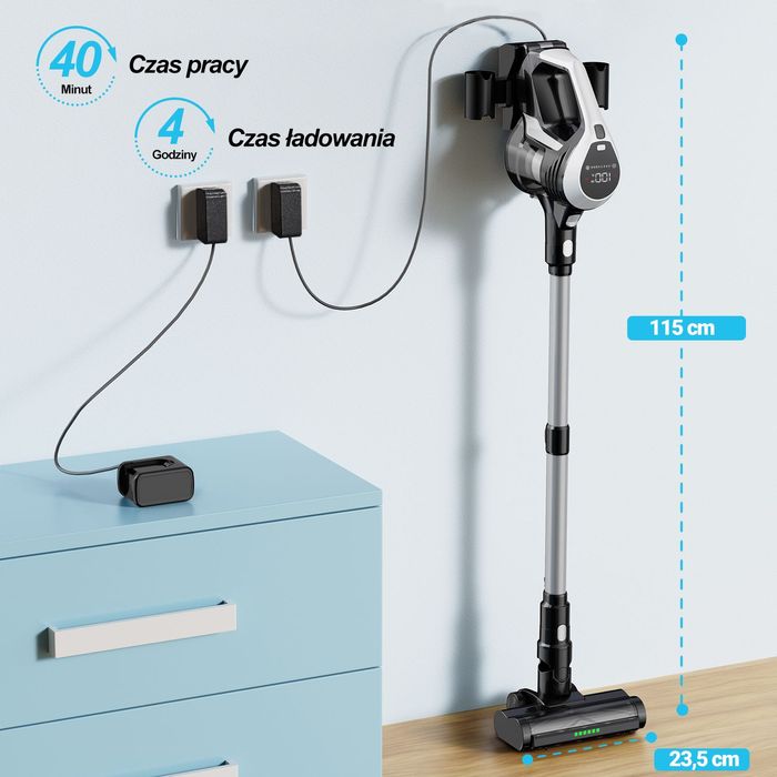 MOCNY ODKURZACZ Bezprzewodowy pionowy z oświetleniem LED 4W1 CM1