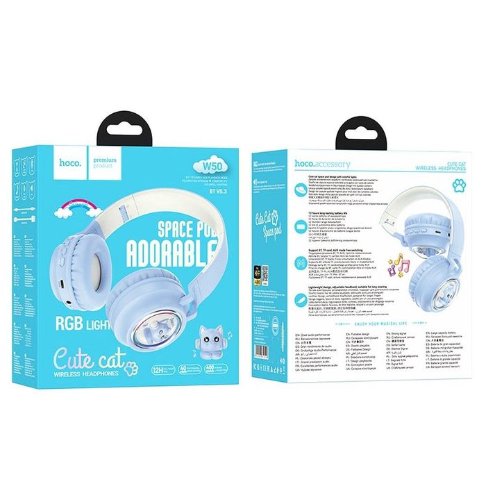 HOCO słuchawki bezprzewodowe bluetooth nagłowne W50 niebieskie