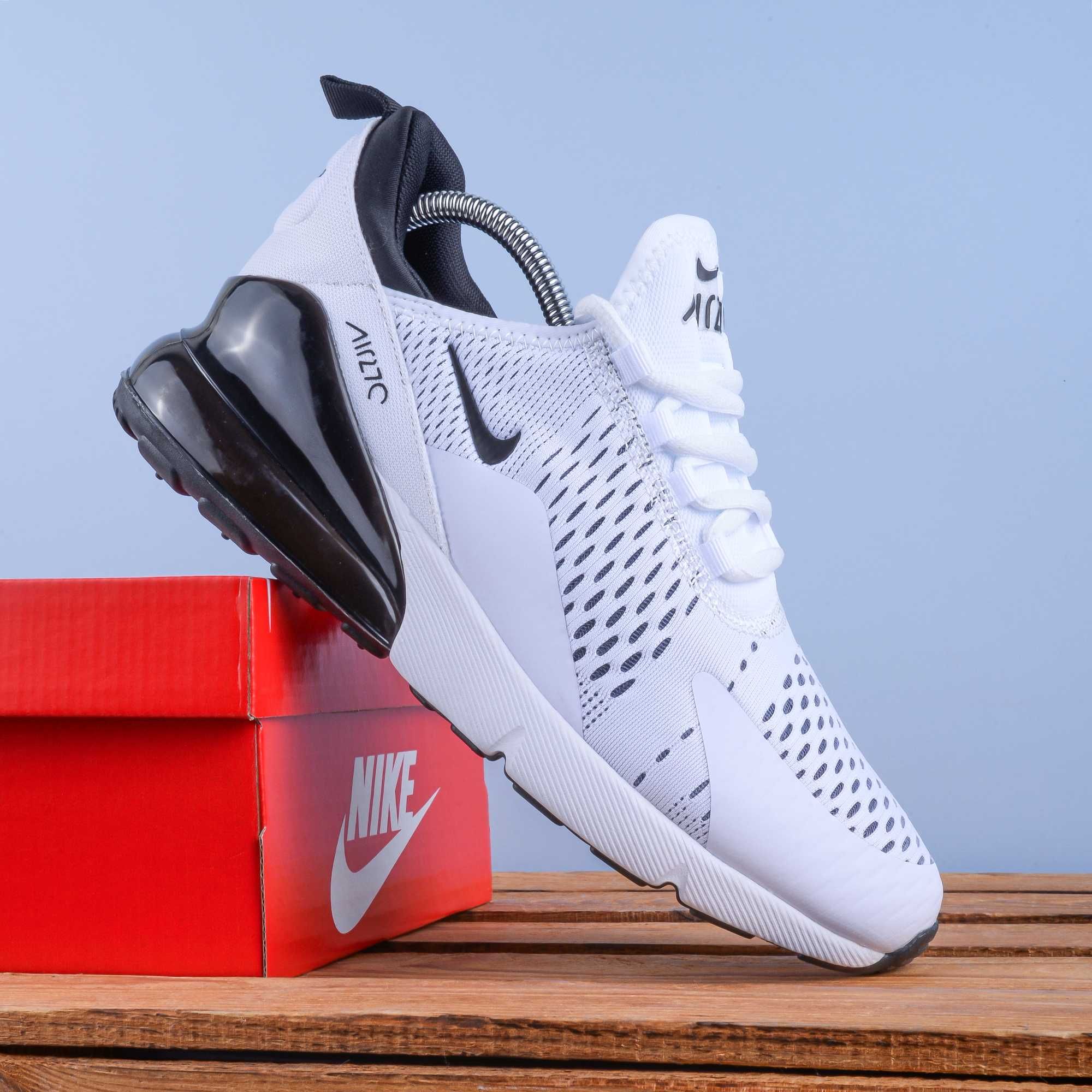 (1948) Чоловічі Кросівки Nike Air Max 270 білі з чорною пяткою (41-45)