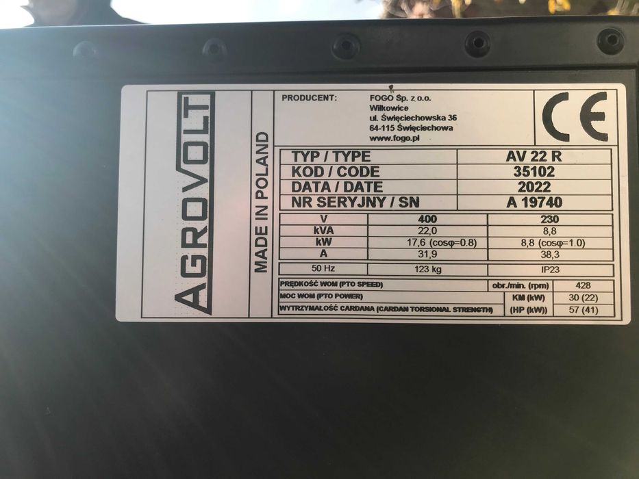 Agregat prądotwórczy AVR 22 R (20 kW)