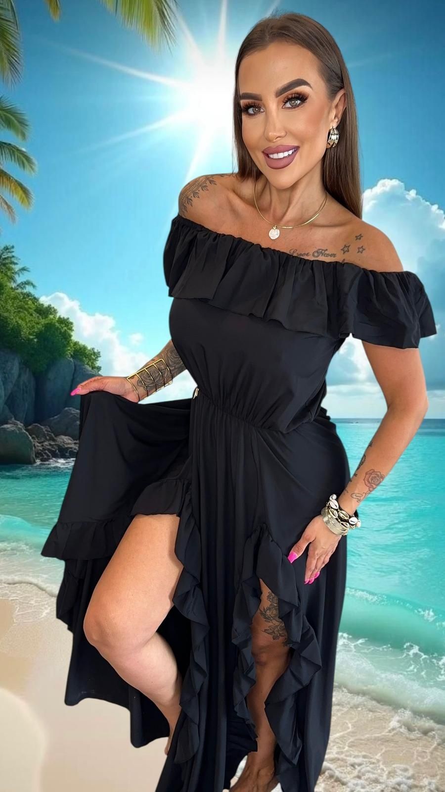 Piękna sukienka maxi Hiszpanka neon kolory Lola bianka