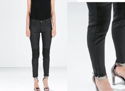 Spodnie zara jeansy rurki woskowane bikker pikowane zamki Zara