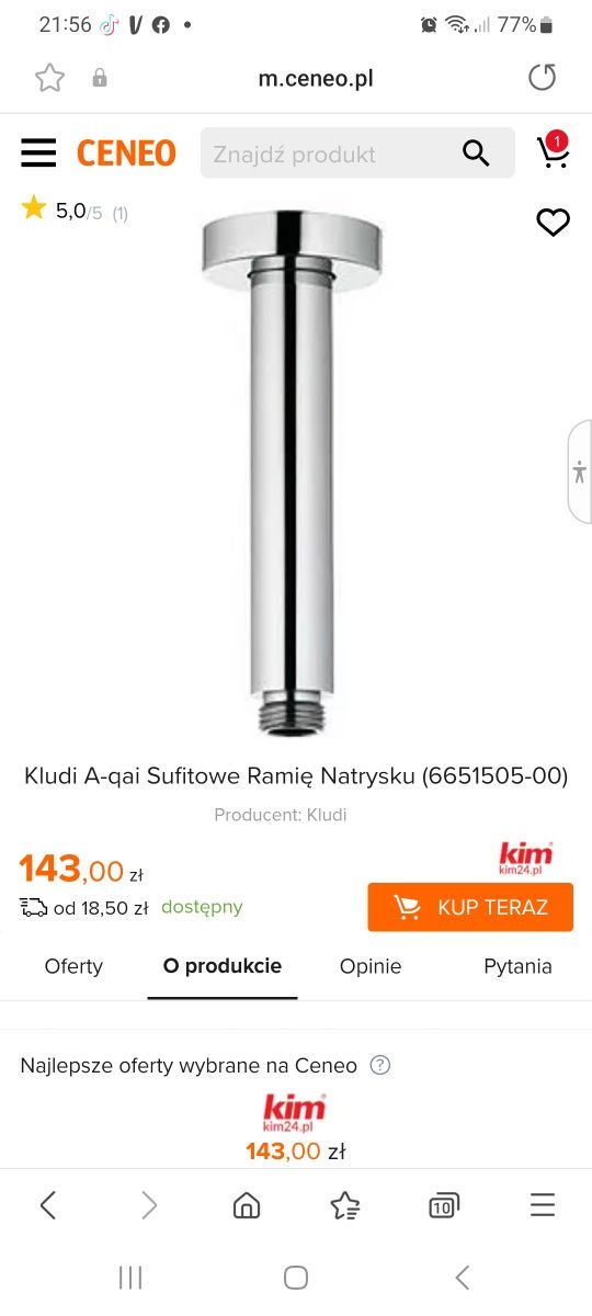 Ramię Natrysku Kludi Sufitowe nowe