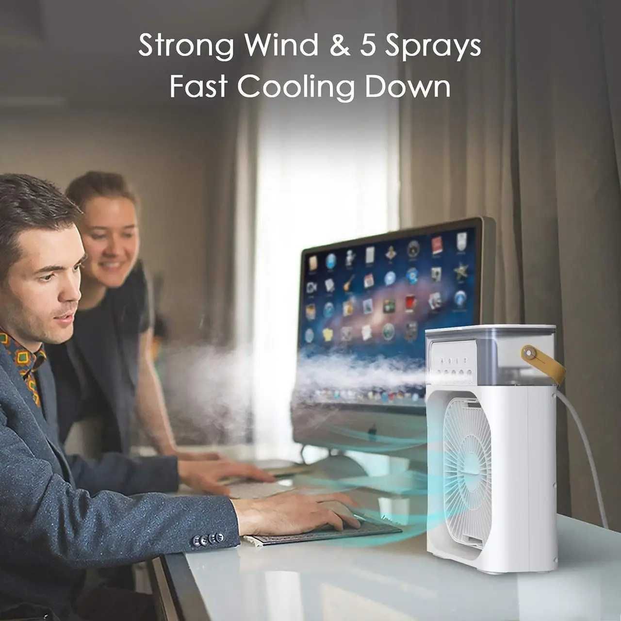 Вентилятор Air Cooler Fan USB с увлажнителем воздуха и подсветкой