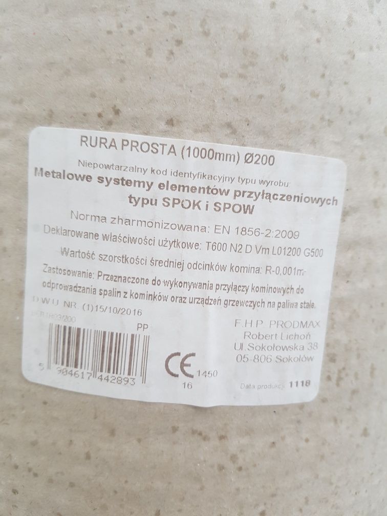 Rura dymowa spalinowa do kominka pieca 200/1000mm nowa