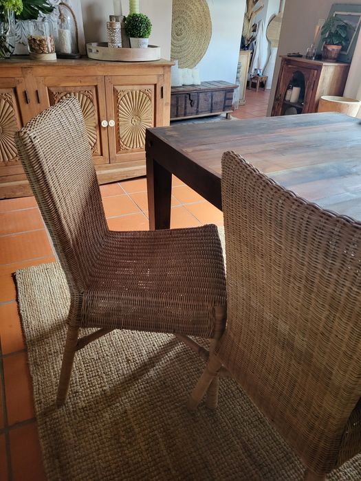 mesa, refeições, cadeiras, palhinha, indiano, area, rustico