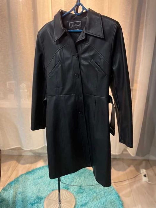 Płaszcz skórzany czarny długi vintage Jusdefruit