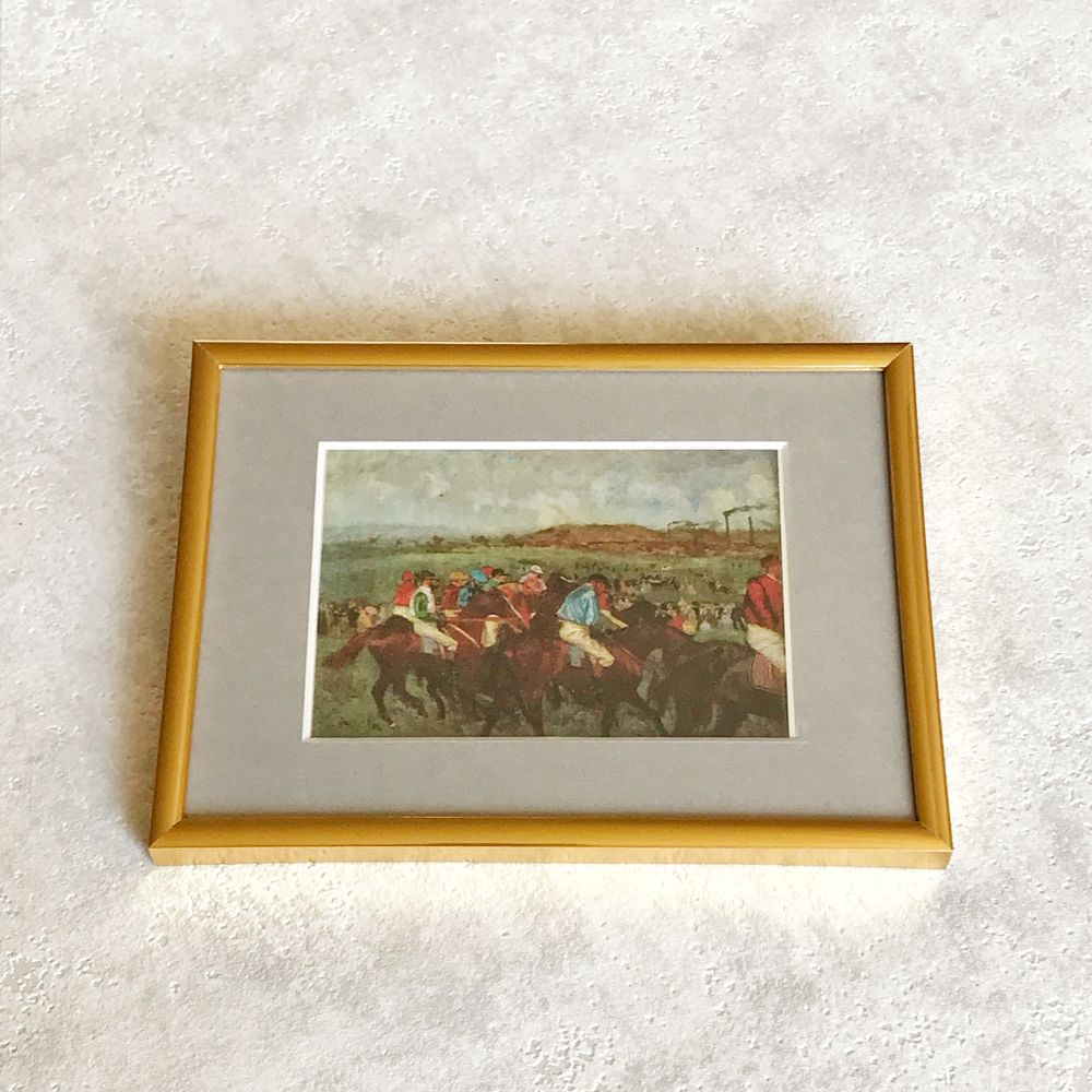 Stary wydruk Edgar Degas wyścigi konne konie