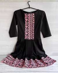 Платье женское черное с розовым абстрактным рисунком весна-осень, S-M