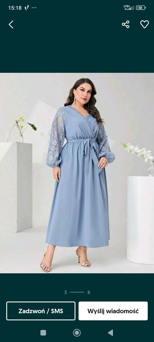 Sukienka niebieska długa maxi z koronką XXL elegancka
