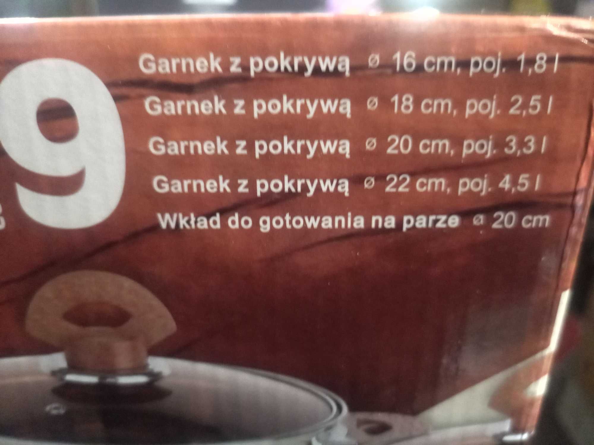 nowy komplet garnow ze stali nierdzewnej z pokrywkami MG