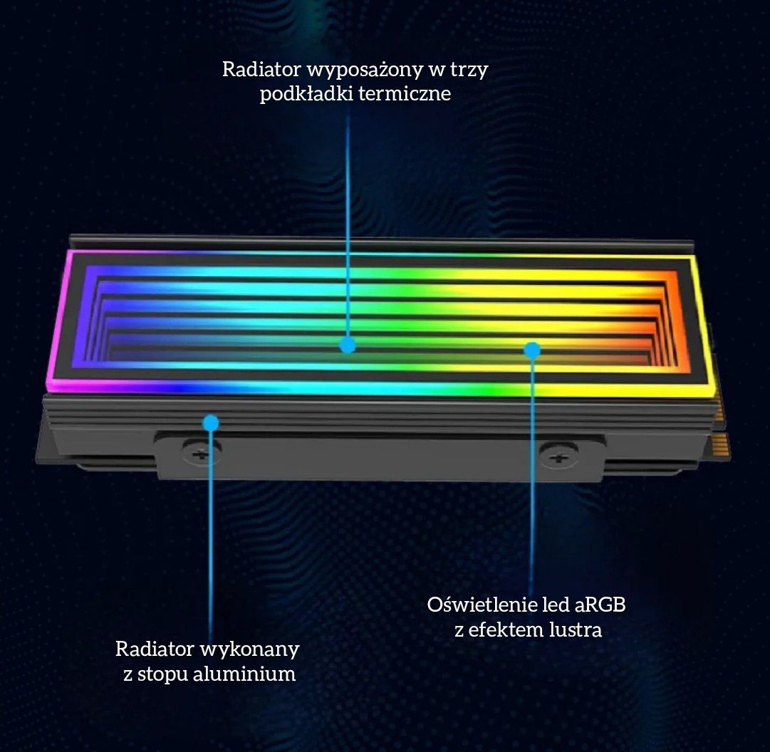 Radiator dysku SSD NVME PCI-e Sata aRGB - efekt lustra - dwa kolory