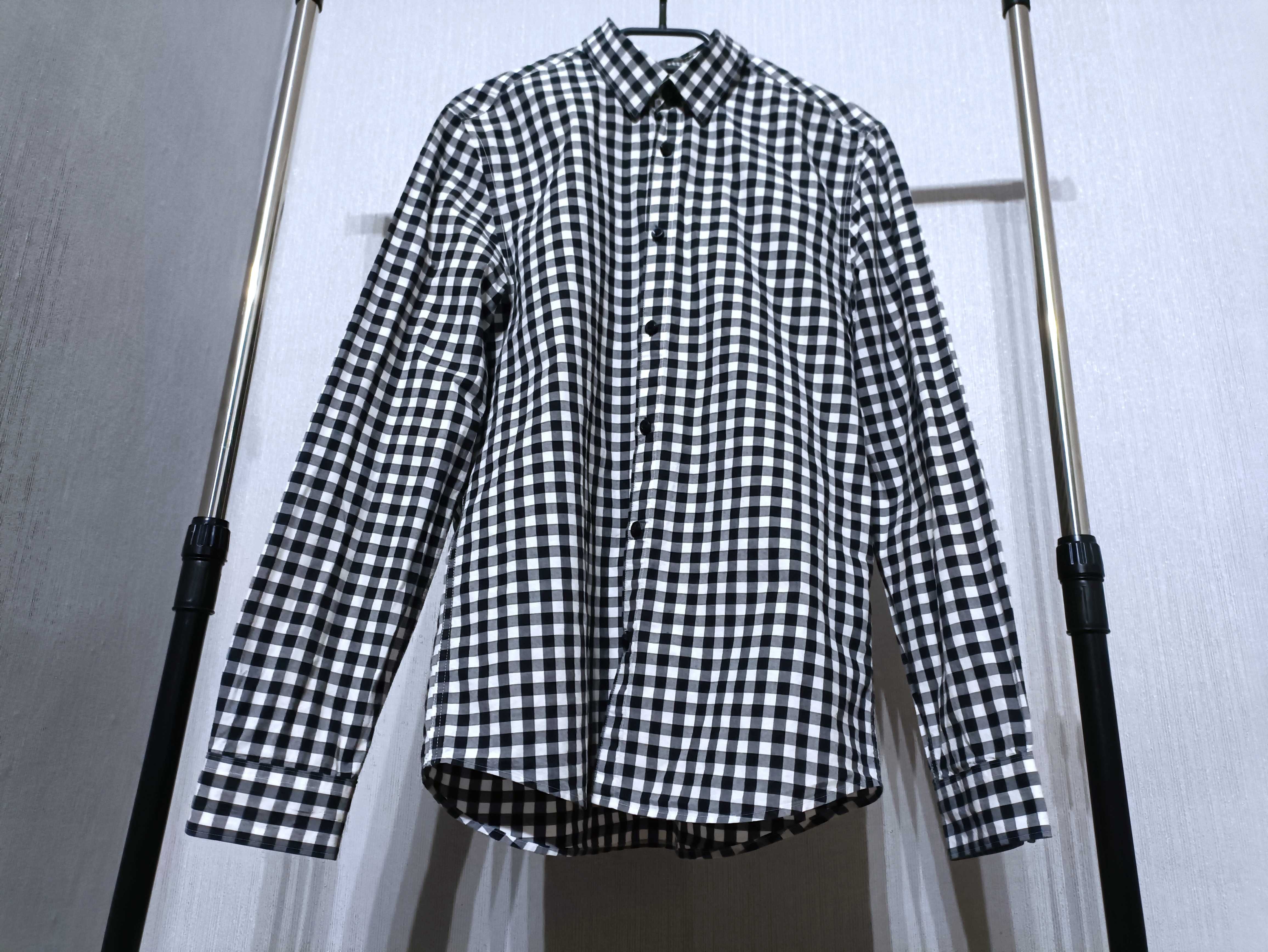 H&M męska koszula biało-czarna w kratkę roz. M stan bardzo dobry.
