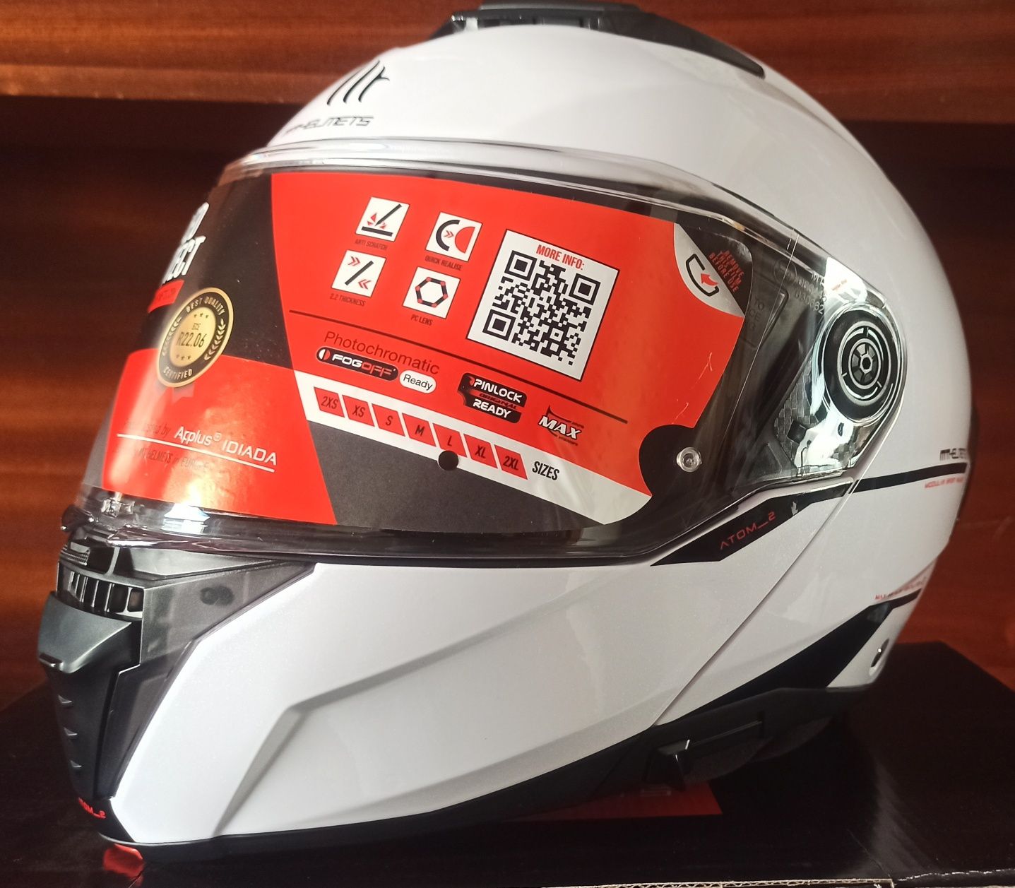 Capacete modular moto  MT ATOM 2 SV branco tamanho L