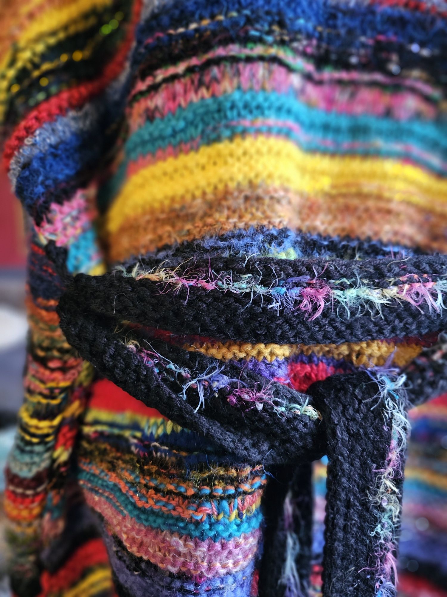 Długi kardigan płaszcz sweter rękodzieło handmade