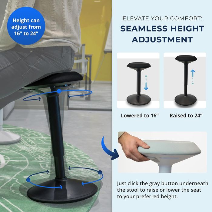Backerz Ergonomiczny Stołek Taboret Z Regulacją Wysokości Czarny U408