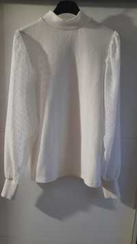 Biały cienki sweterek bluzeczka półgolfik szyfonowe rękawy r.M