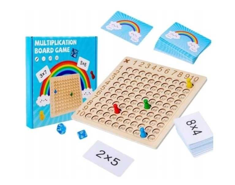 Nauka tabliczki mnożenia, matematyki, gra edukacyjna, zestaw,drewniana