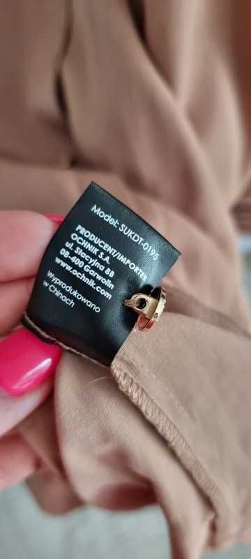 Brązowa sukienka mini z długim rękawem pasek Ochnik r.XL/42