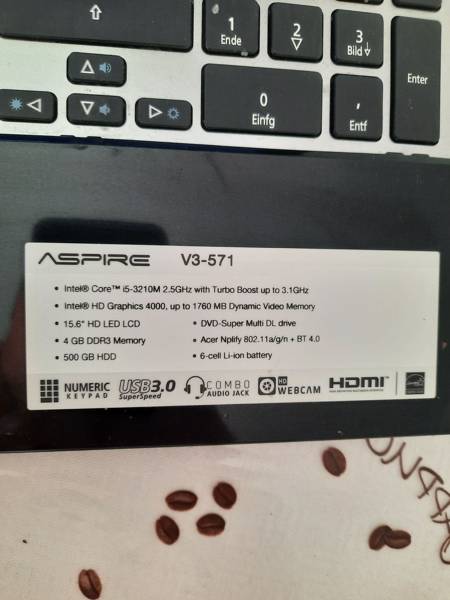 Acer aspire v3-571,intel core i5,8/500gb hdd