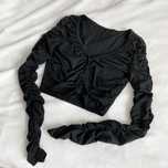 Bluzka na długi rękaw crop top koszulowa zapinana na guziki Shein