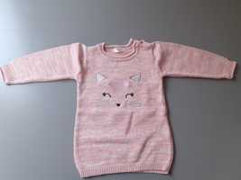BABY prześliczny sweterek z kotkiem różowy rozmiar 80