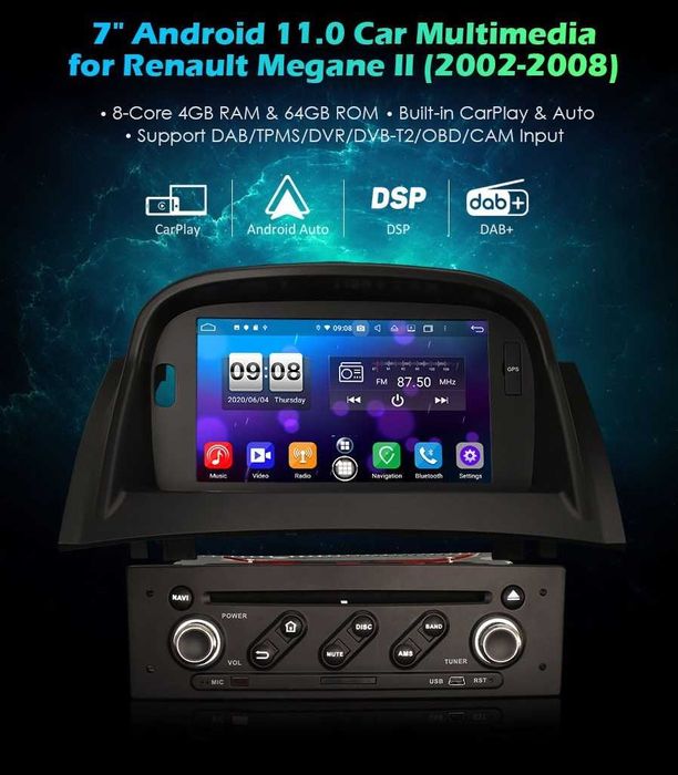 Auto-rádio 2 din android 14 Megane 2 (2002 a 2008)