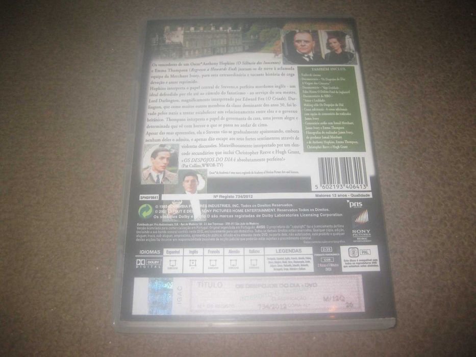 DVD "Os Despojos do Dia" com Anthony Hopkins/Raro!