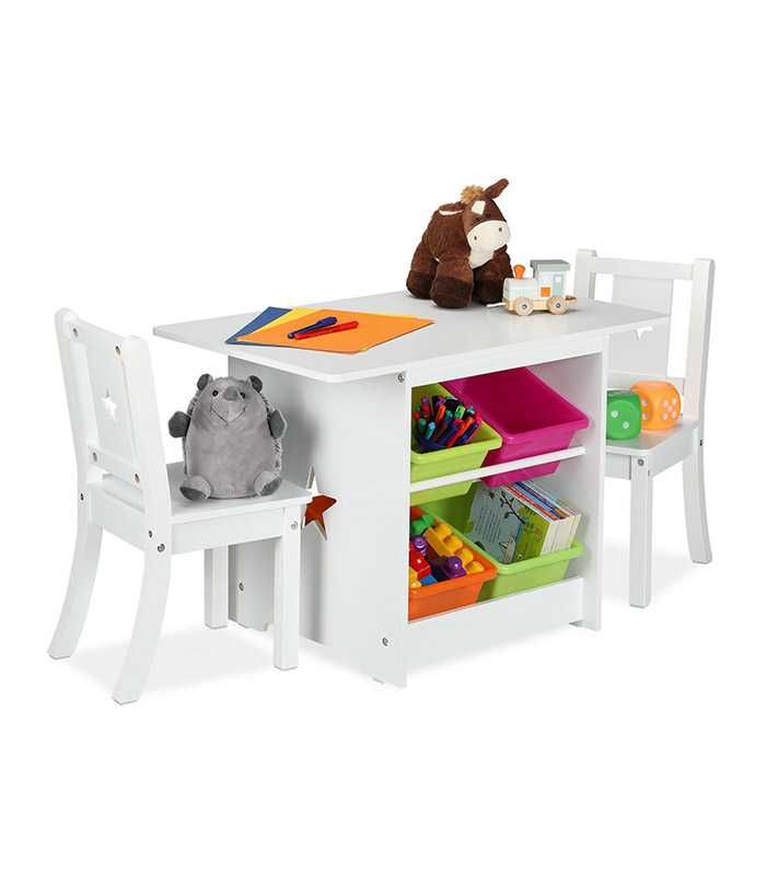 Zestaw Mebli Dla Dzieci Stolik + 2 Krzesła Pojemniki Na Zabawki