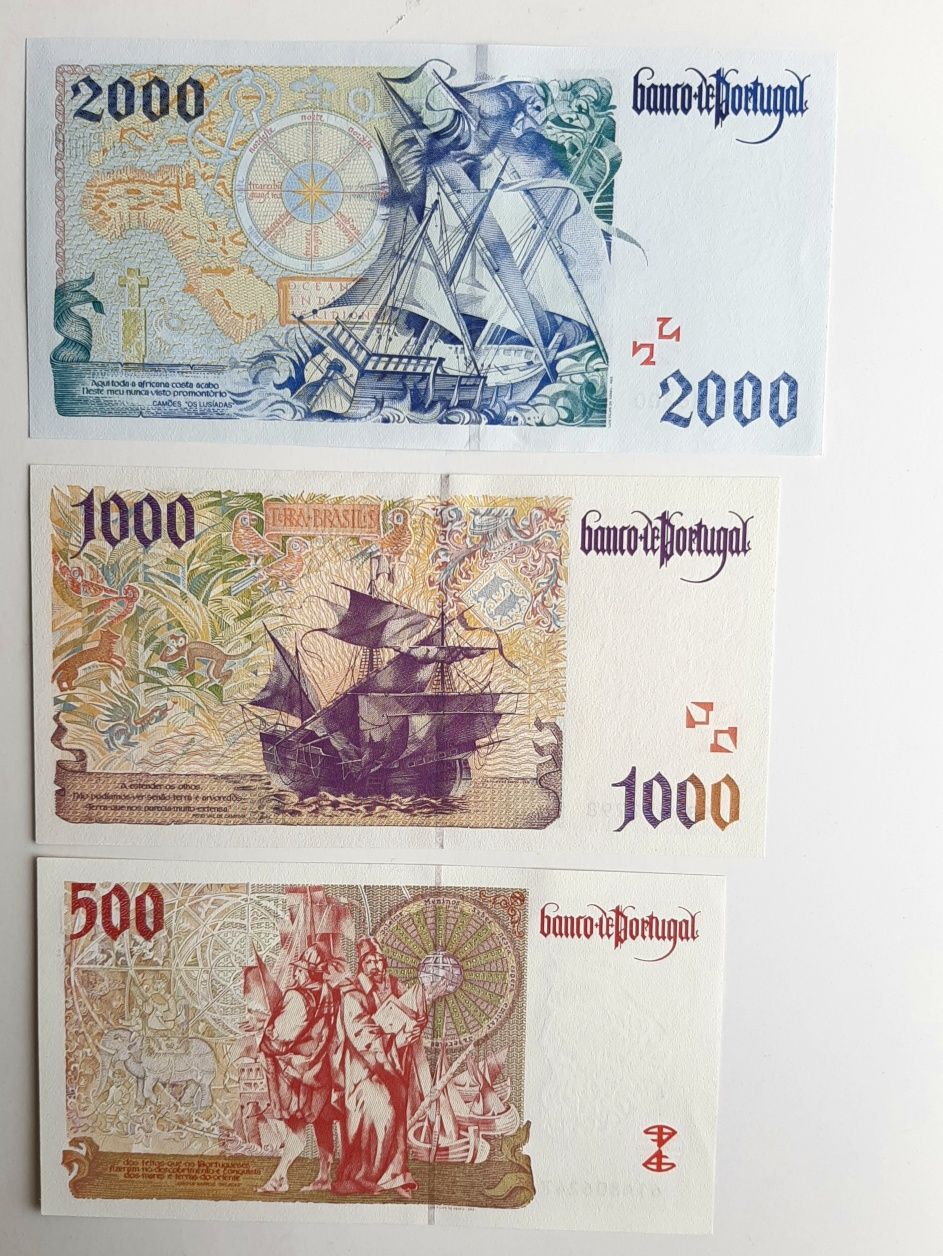 Notas Novas de 2 mil, 1 mil e 500 escudos da serie Navegadores