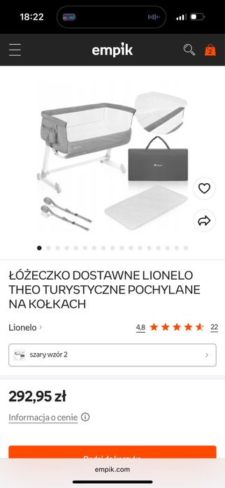 Lionelo Theo łóżeczko dostawne szare dostawka