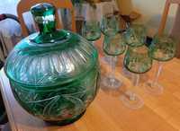 Zielona kryształowa waza | kieliszki