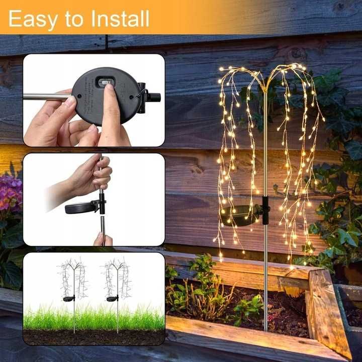 2x Lampa Ogrodowa Solarna LED Wodospad Druciki Drzewko Lampki Ogrodu