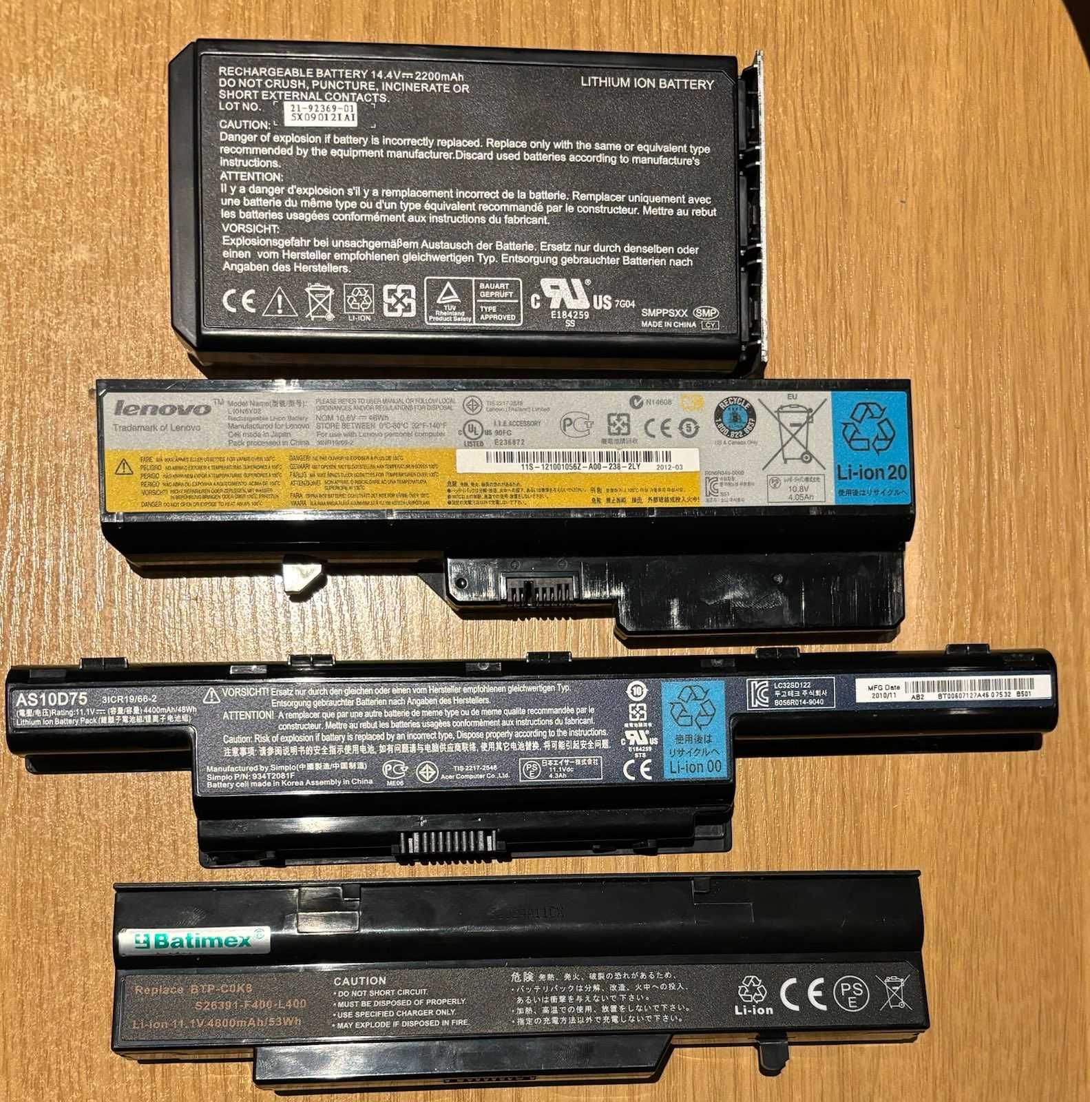 4 baterie do laptopów Lenovo, Acer, Fujitsu Siemens AS10D75 L10N6Y02
