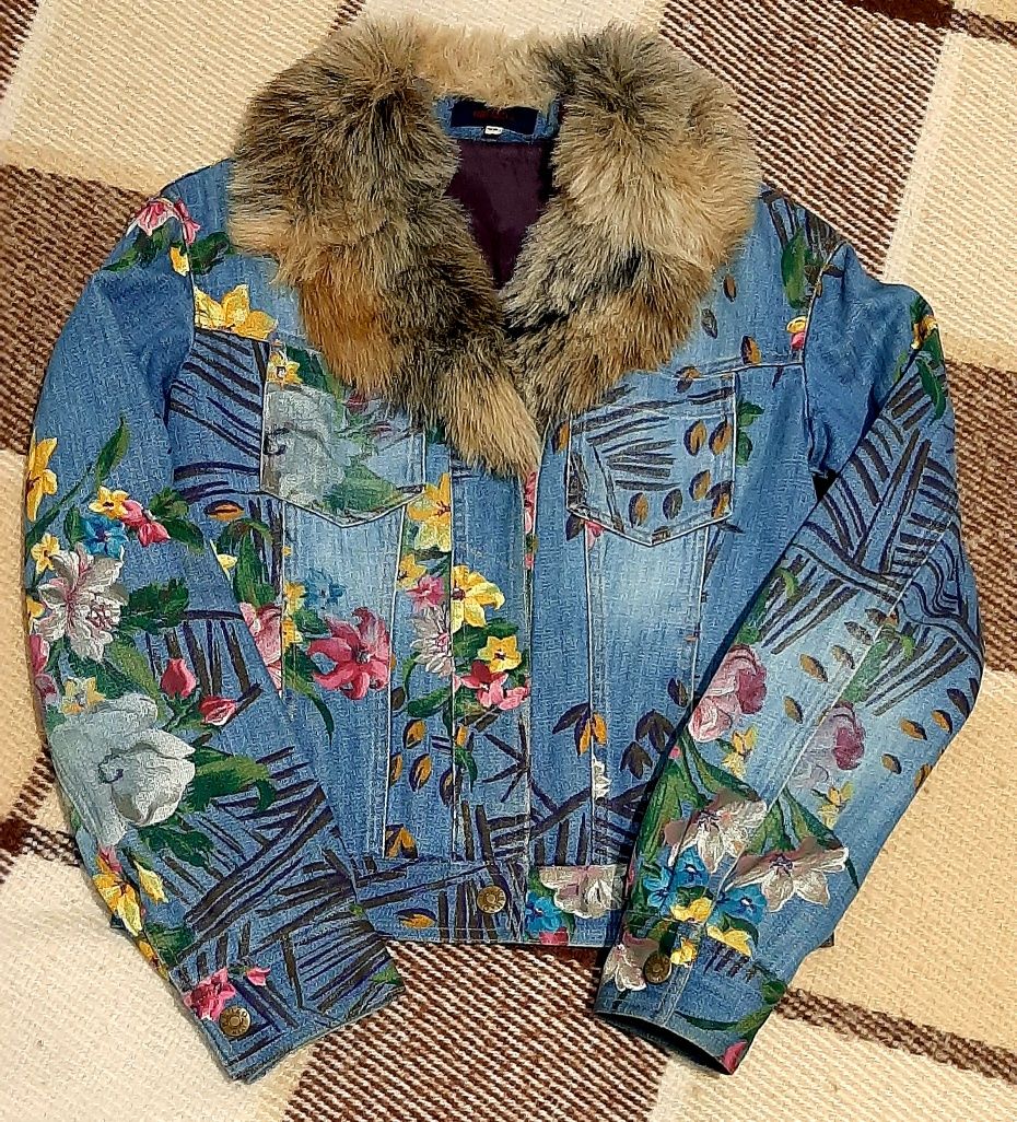 Kenzo Джинсовая куртка с ручной росписью, размер 38