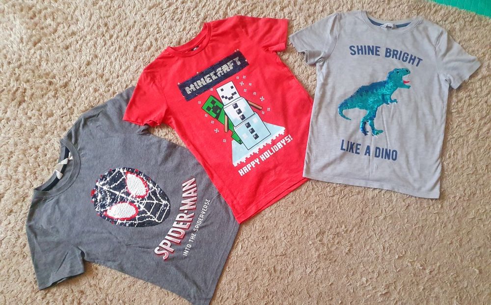 Футболки с паетками Minecraft  Spiderman Динозавр 9лет