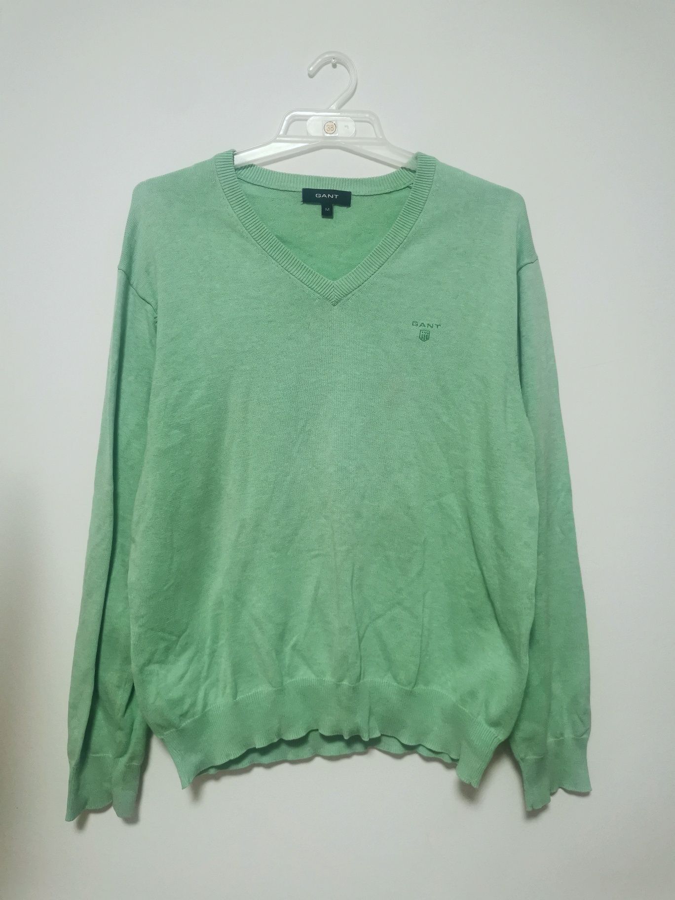 Zielony sweter GANT, bawełniany sweterek wiosenny, miętowy, cienki