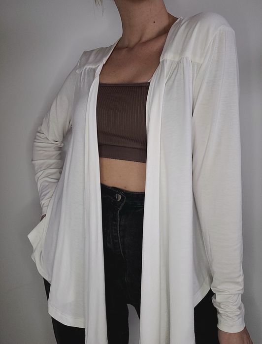 Biały kardigan oversize narzutka boho H&M