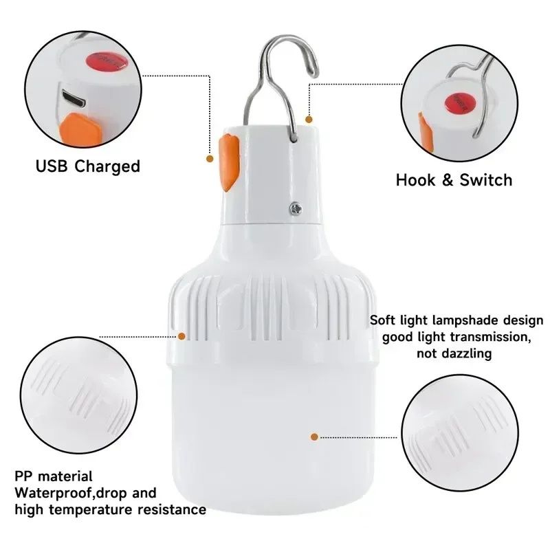 Лампа аккумуляторная LED  60Вт  USB зарядка для кемпинга фонарь