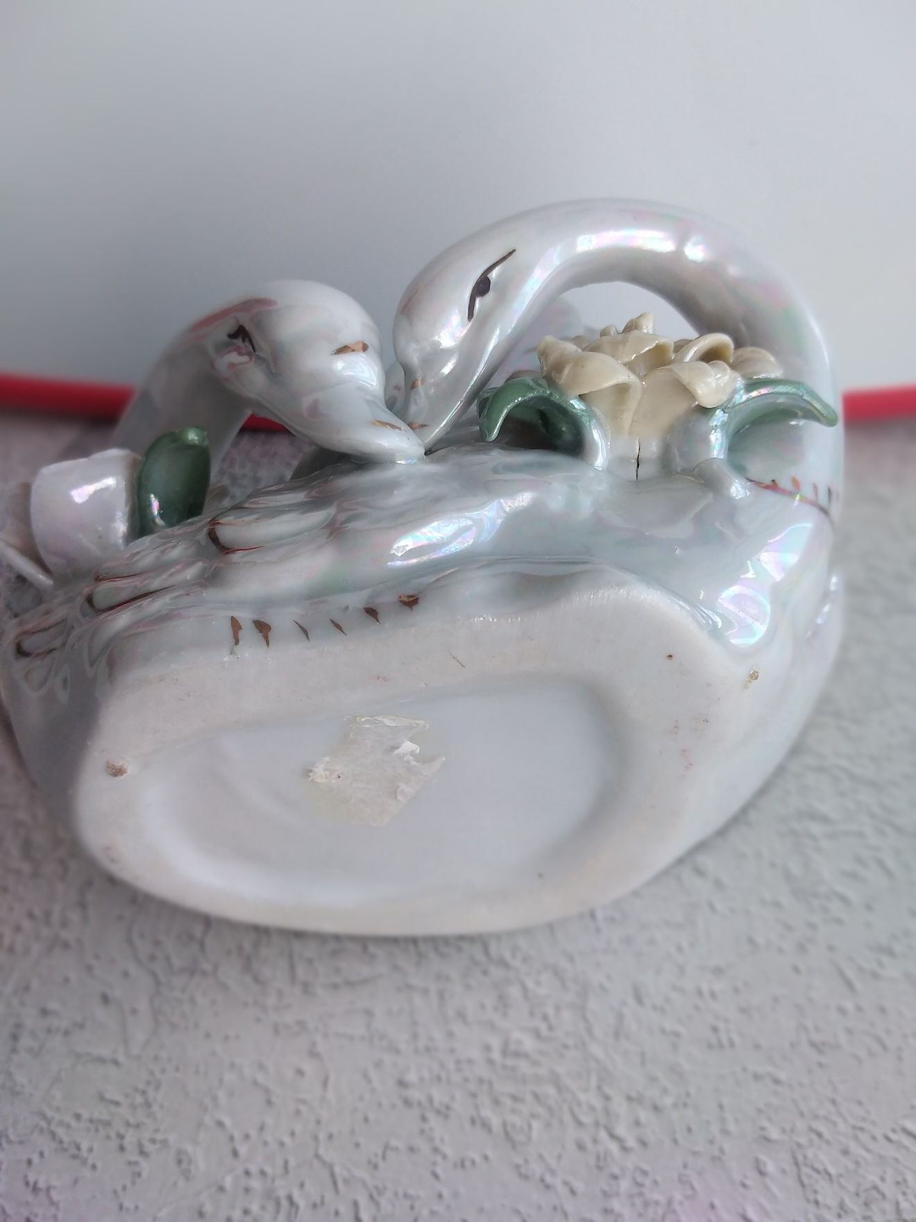Piękny koszyczek ceramiczny para łabędzi. Vintage.