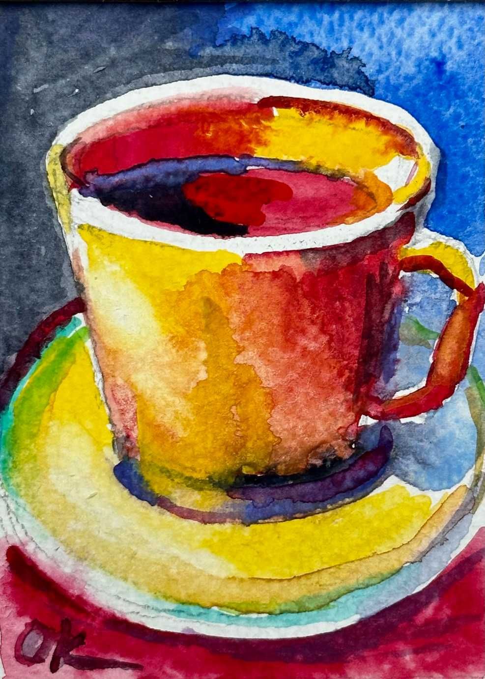 ACEO cartas Collectible ACEO cards coffe cup paintings