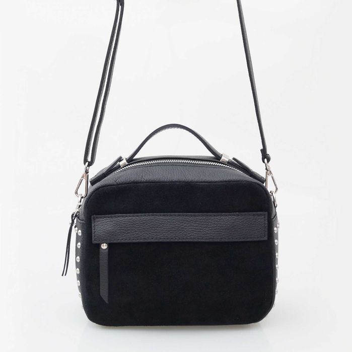 TOREBKA zamszowa listonoszka kuferek z ćwiekami V222 czarna