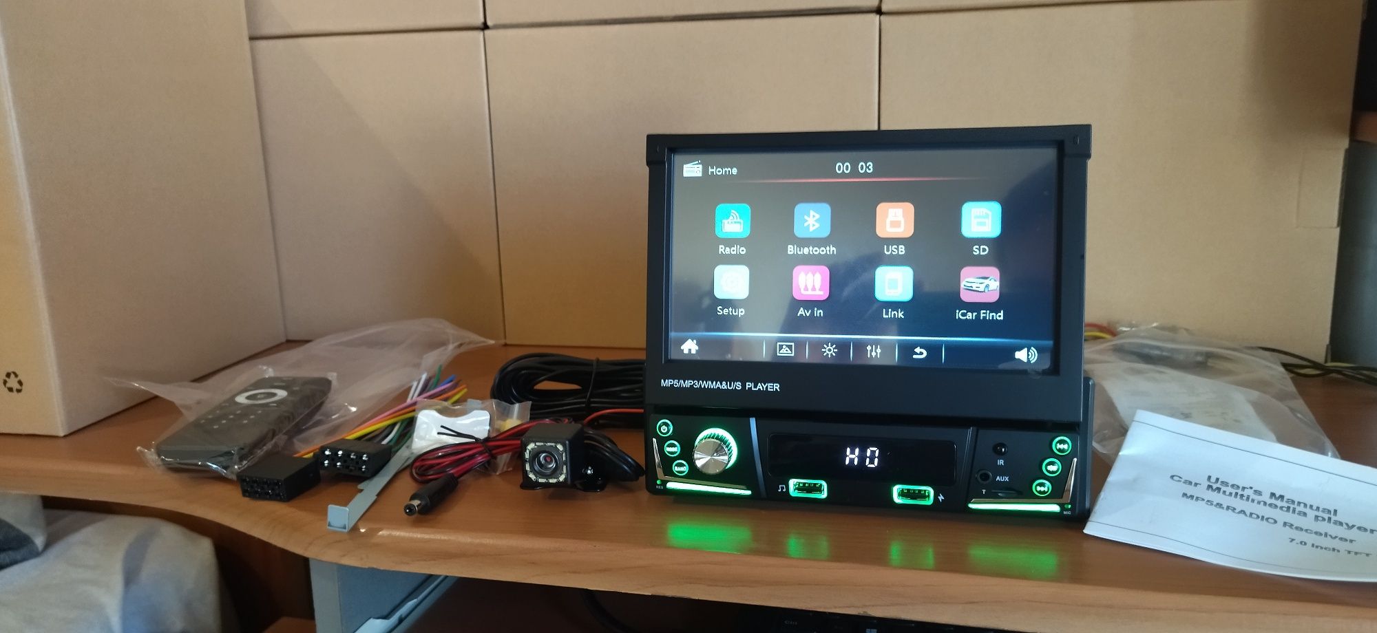 Rádio 1 din retráctil (touch screen,MP5, Bluetooth , USB, Mirror Link,