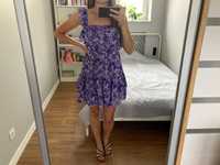 Fioletowa sukienka w kwiaty na lato S/M