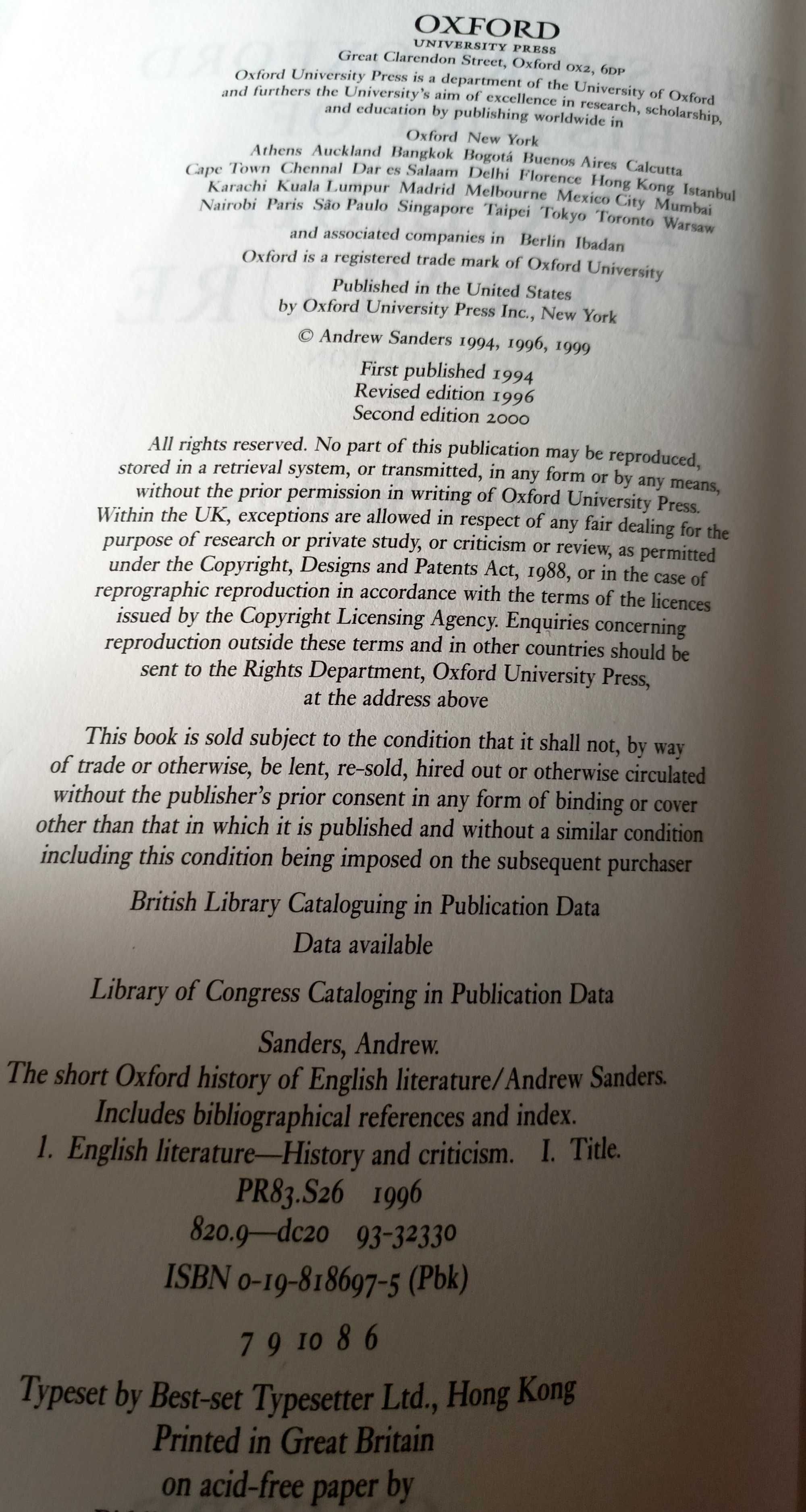 The short Oxford History of English Literature. Andrew Sanders