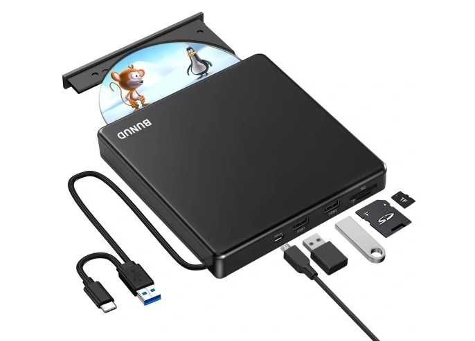 BUNUD Zewnętrzny odtwarzacz CD DVD, USB 3.0 Typ-C, nagrywarka