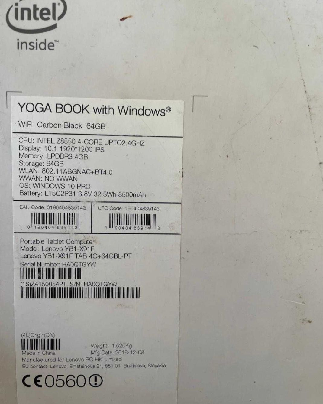 Portátil notebook Lenovo Yoga Book YB1-X91F