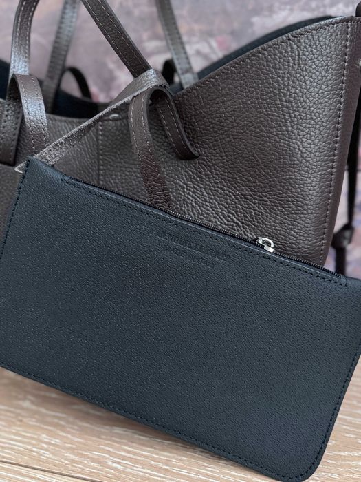 BRĄZOWY shopper z kosmetyczką skóra naturalna Made In Italy