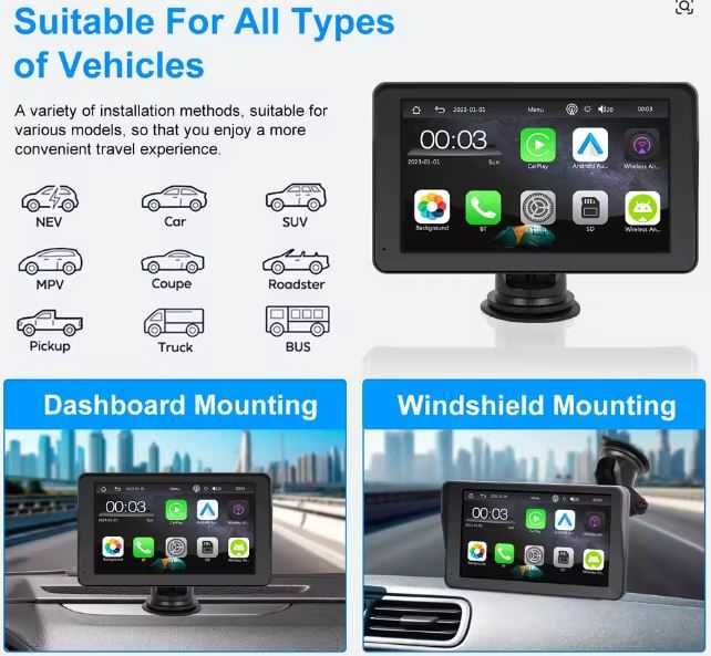 Podofo 7 Rejestrator samochodowy Carplay Android Bluetooth WIFI